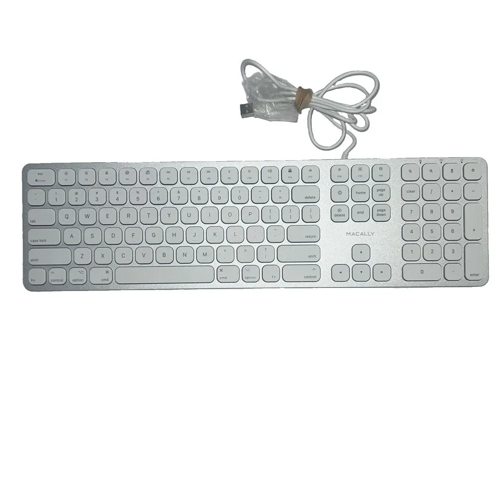 MACALLY Small Wired Keyboard for Mac & Windows, Silver Aluminum